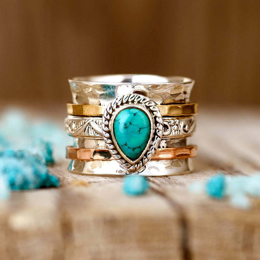 S925 Tranquil Oasis-The Serenity Turquoise Large Circle Ring